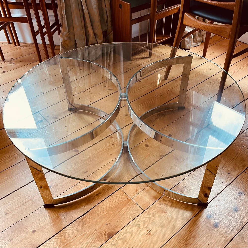 An Original Merrow Associates Chrome And Clear Glass Coffee Table